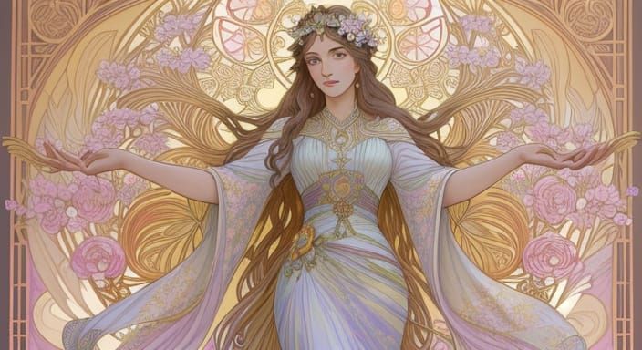 Art Nouveau Goddess of Love in Floral Elegance