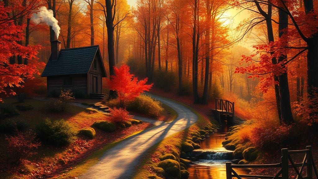 Autumn Landscape in Warm Sunlight