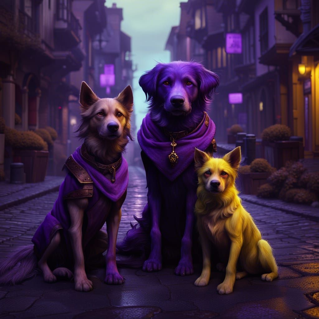 Dog Family in Street: Dark Fantasy Concept Art