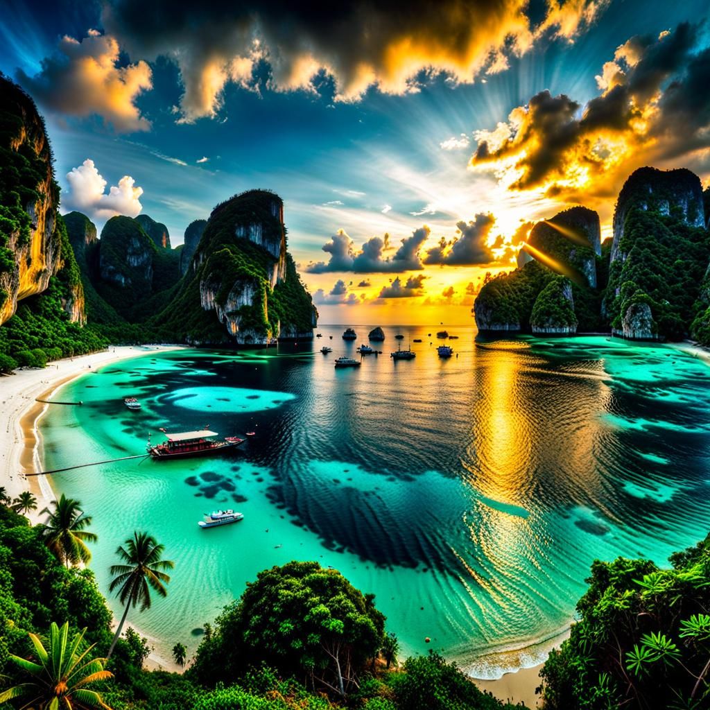 Cinematic Sunset Over Scuba Lagoon, Phi Phi