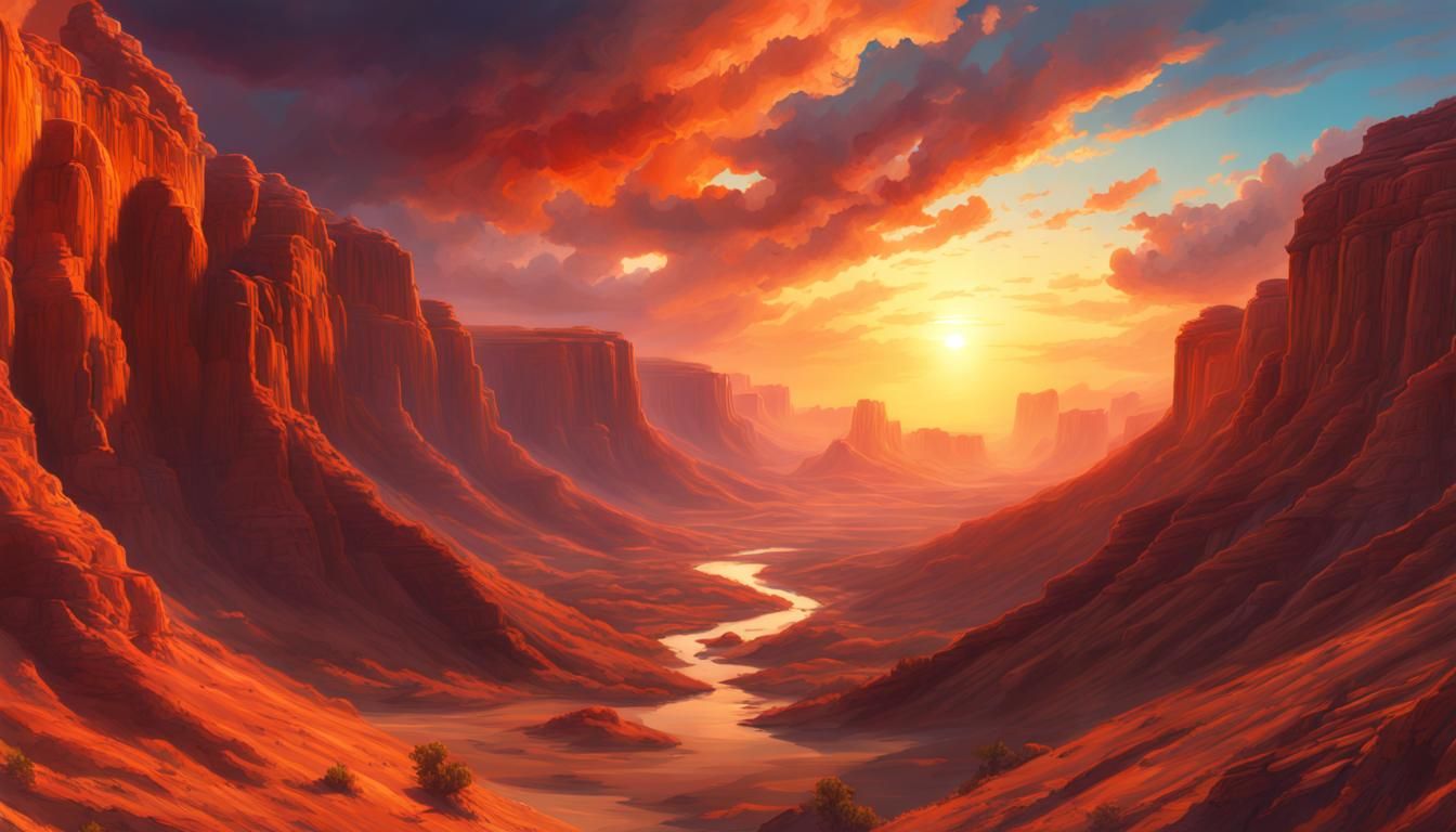 Dramatic Desert Canyon Sunset in Hyperrealism