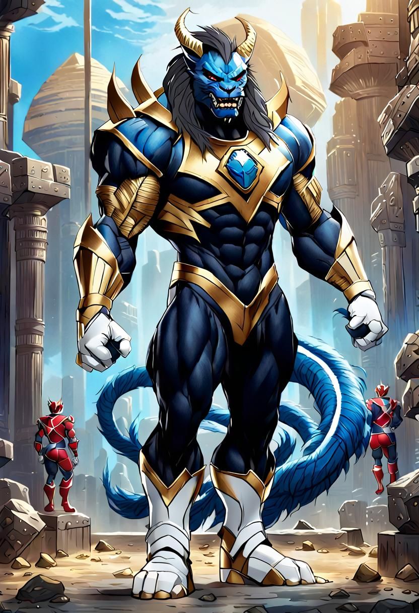 Muscular Manticore Monster in Power Rangers Armor