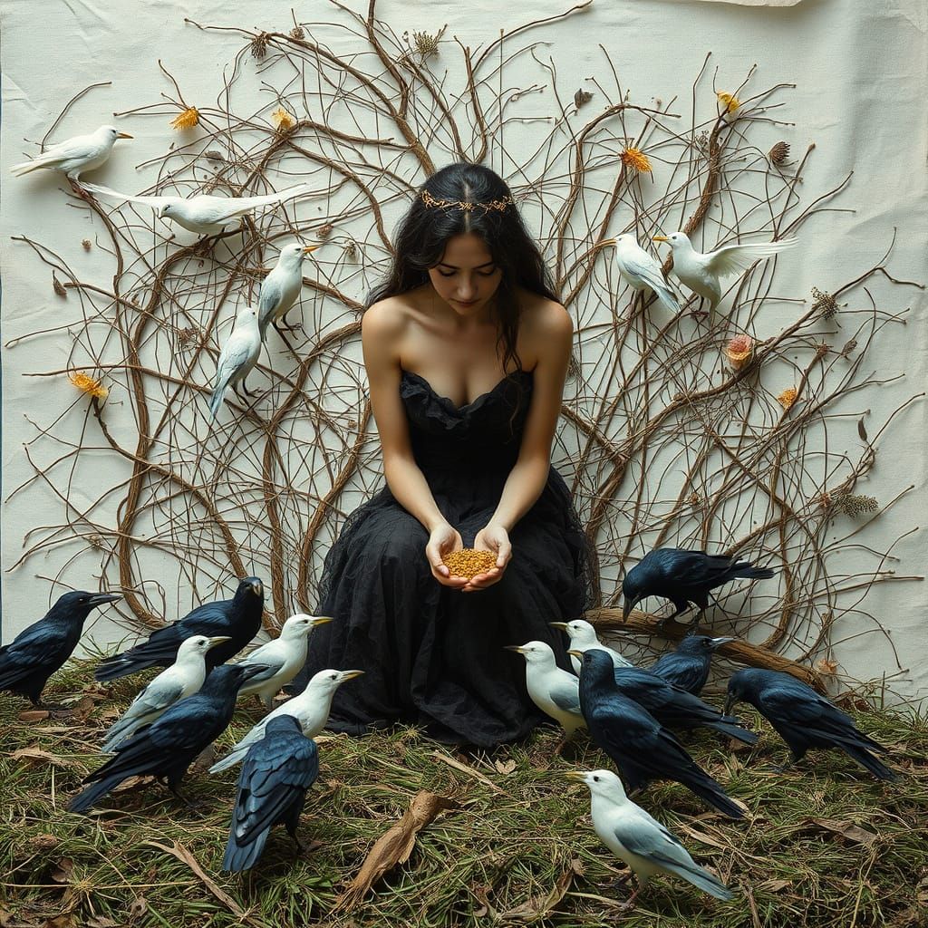 Woman and Birds: Surreal Eco-Art Collage