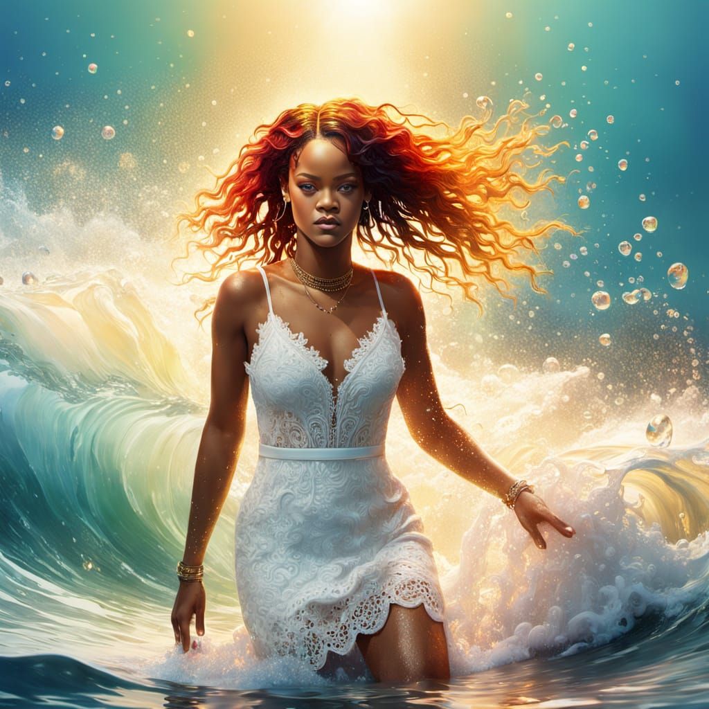 Rihanna Emerges From Wave in Hyperrealistic Concept Art