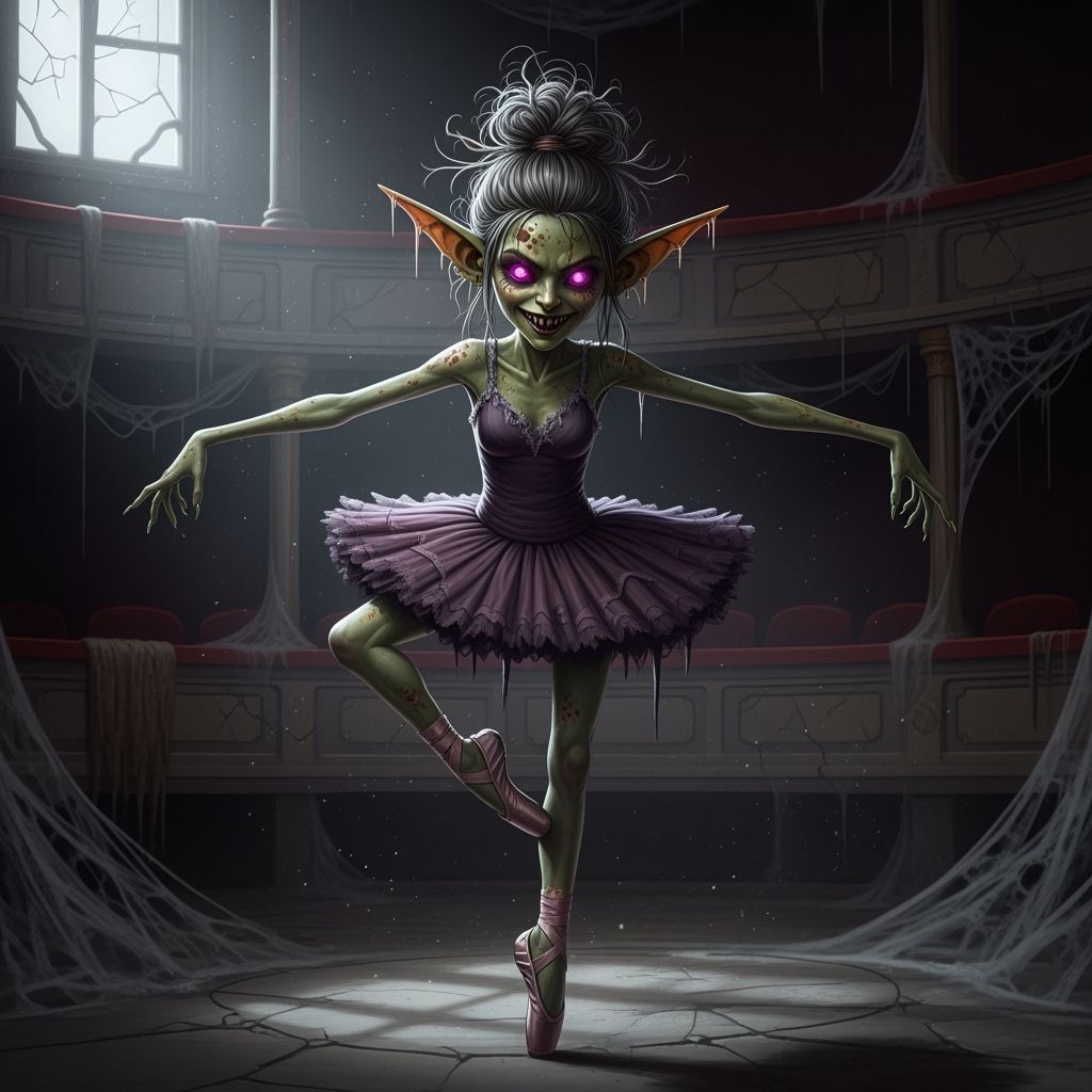 Sinister Ballerina Goblin Girl with Pink Eyes