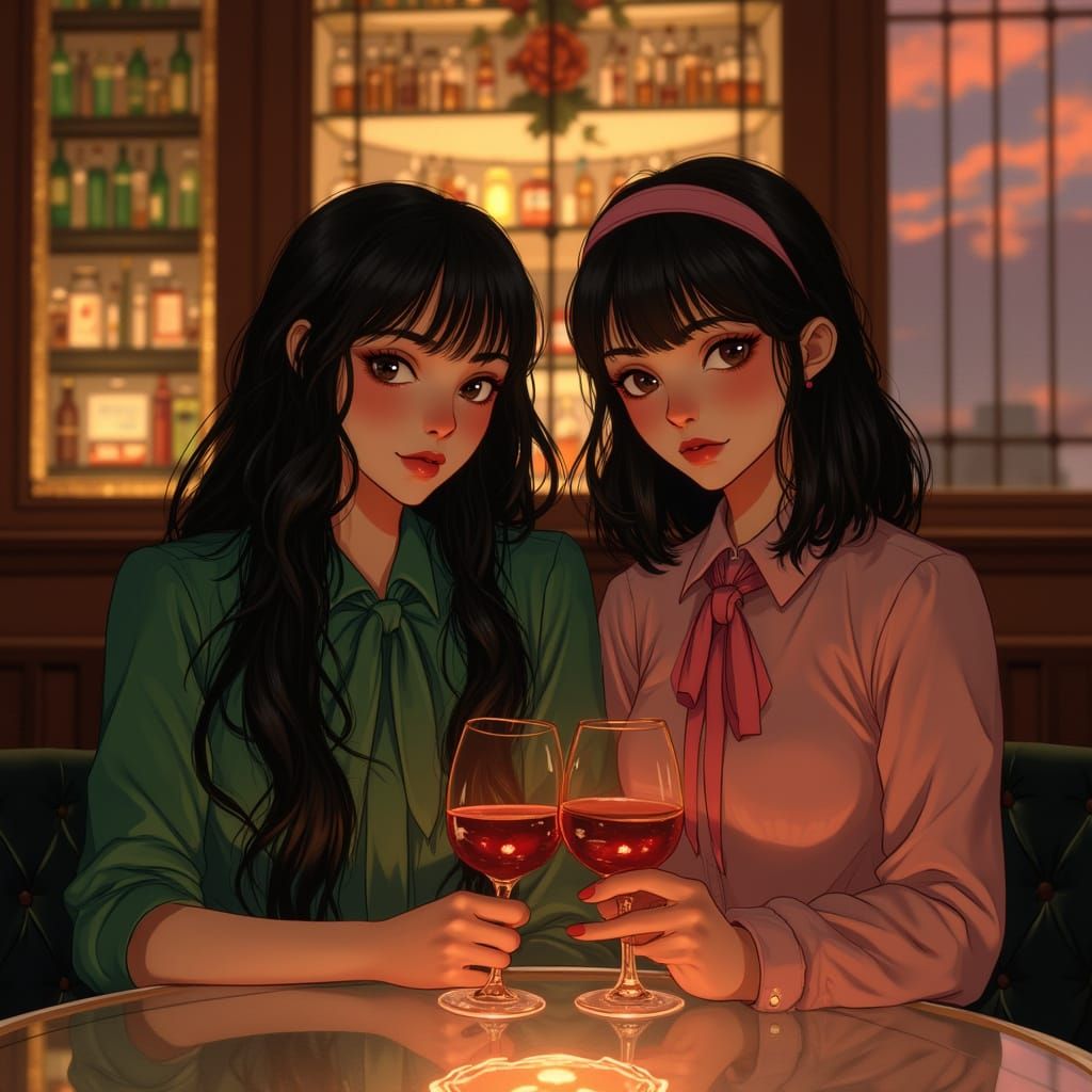 Cinematic Film Still: Chemists at a Stained Glass Bar