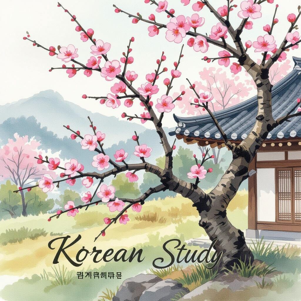 Korean Cherry Blossom Acrylic Painting in James Jean Style