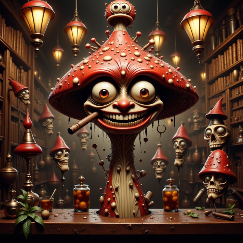 Cartoon Mushroom Mobster in Roaring Twenties Speakeasy