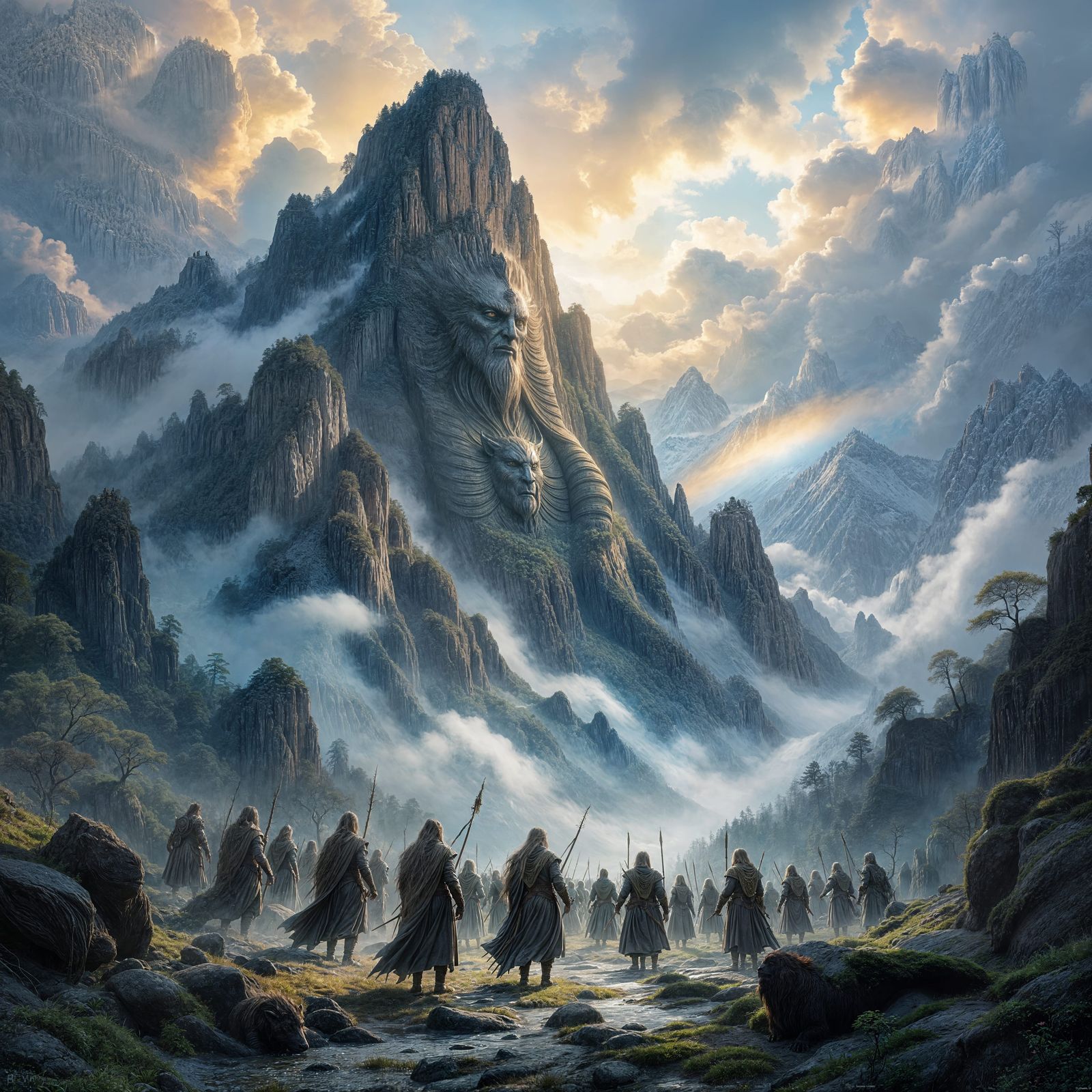Ancient Draconian Guards Emerge From Misty Mountain Peak