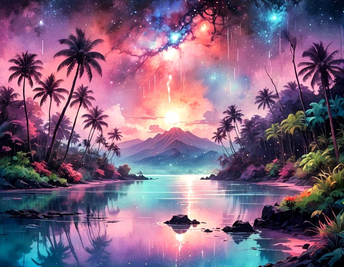 Studio Ghibli Hawaiian Bay Seascape in Anime Style