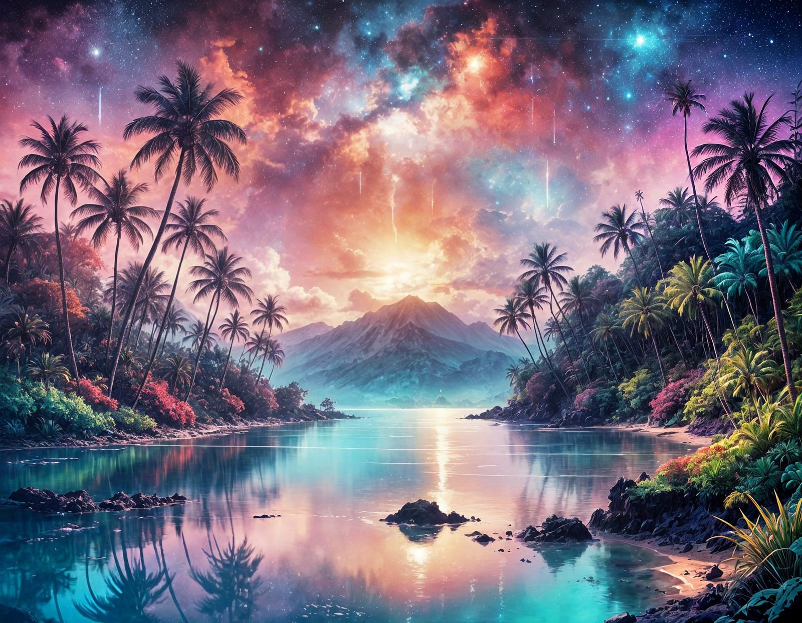Hawaiian Galaxy Seascape in Anime Style