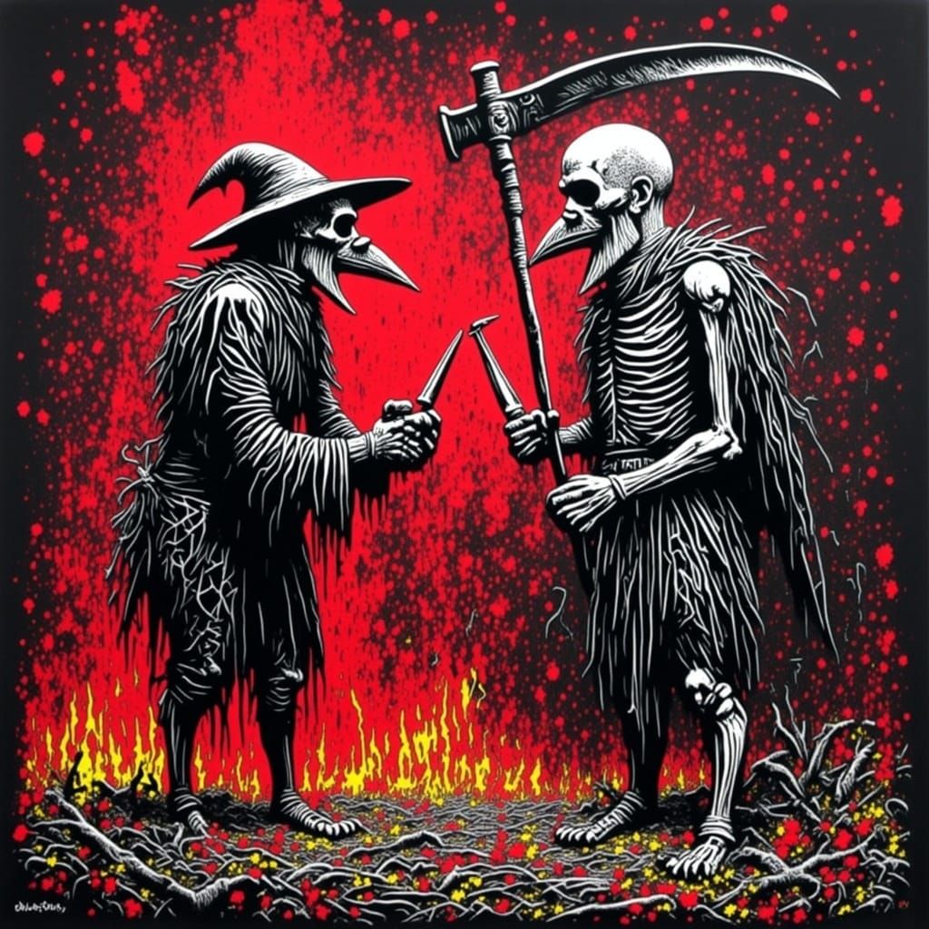 Stork and Grim Reaper in Graffiti Style