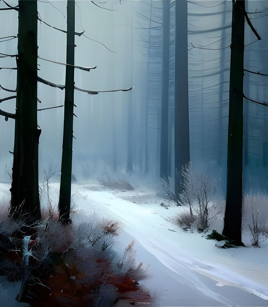 Cabin in Winter Woods, Digital Speedpaint