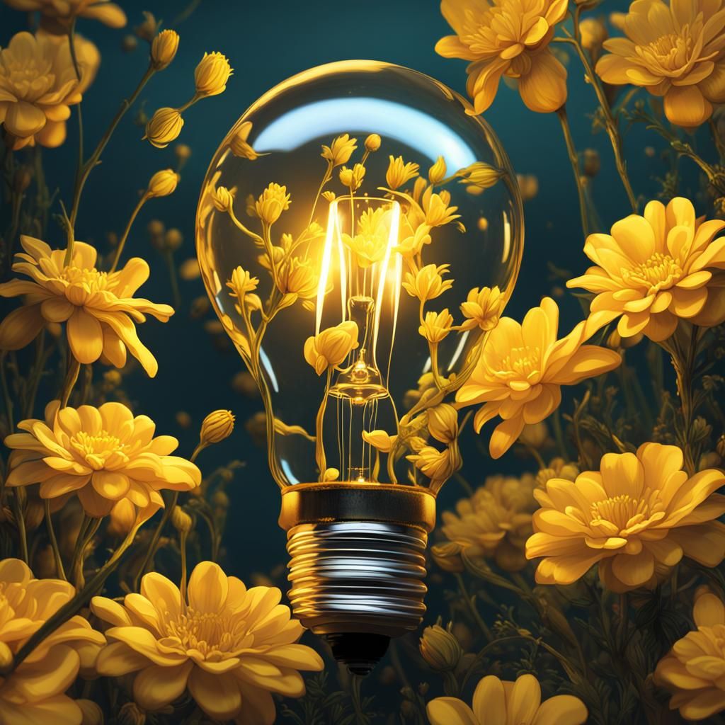 Glowing Flowers Bloom Inside Lightbulb: Hyperrealistic Splas...