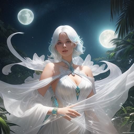 Moonlit Woman on Beach, Fantasy Art Portrait