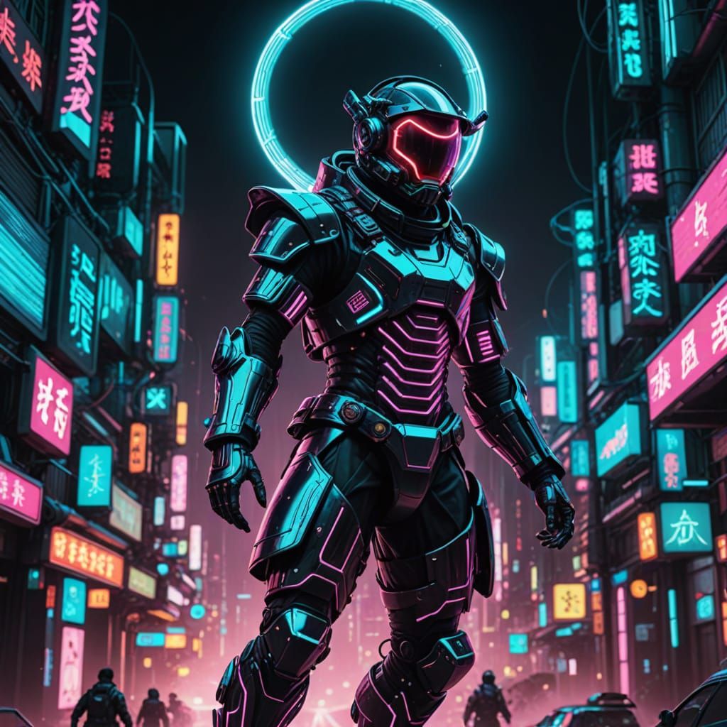 Astronaut in Samurai Armor with Cyberpunk Style