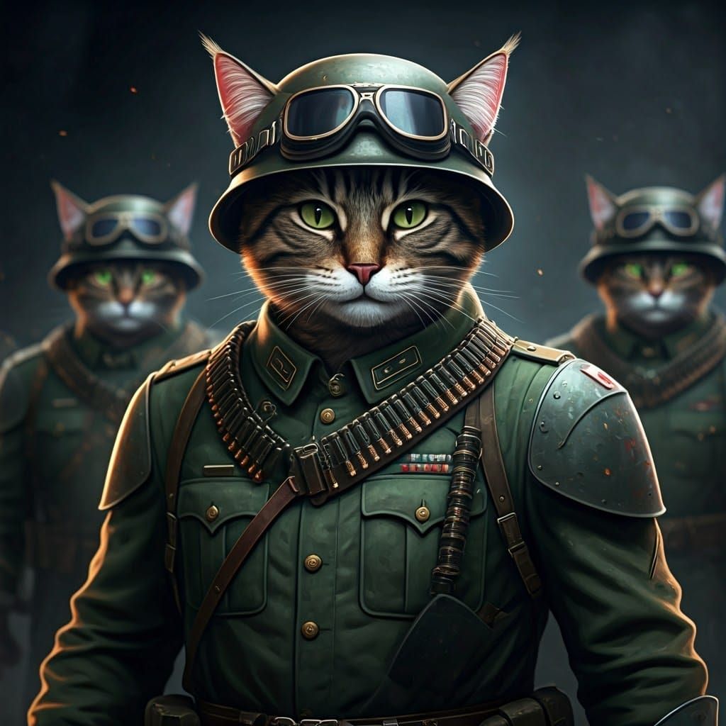 WWII Military Cat Platoon in Ultra-Realistic 3D Anime Style