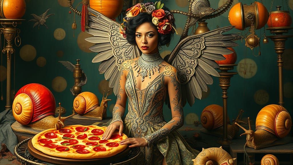 Surreal Dreamscape with Winged Creatures in Eclectic Style