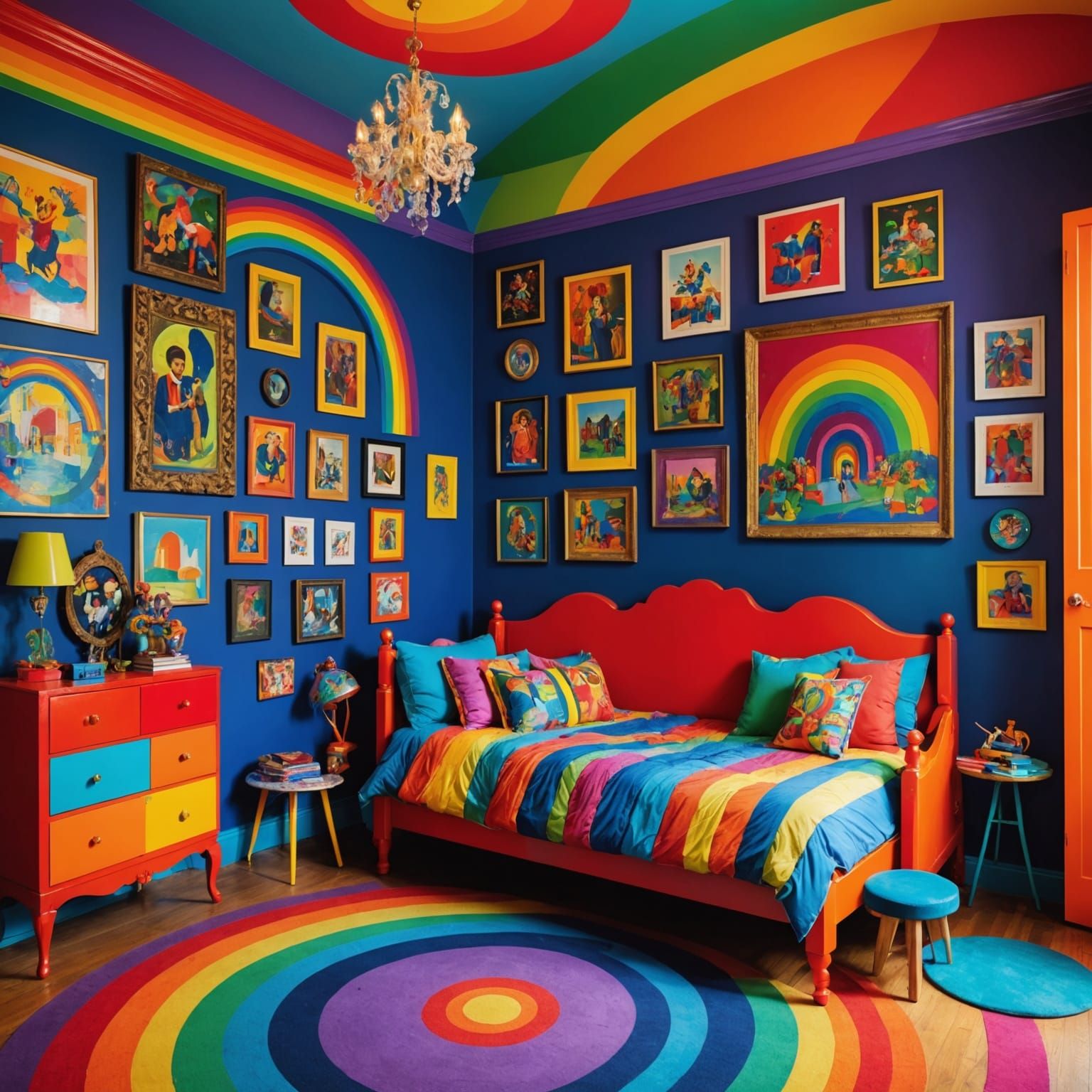 Vibrant Rainbow Hideaway in Whimsical Art Deco Style