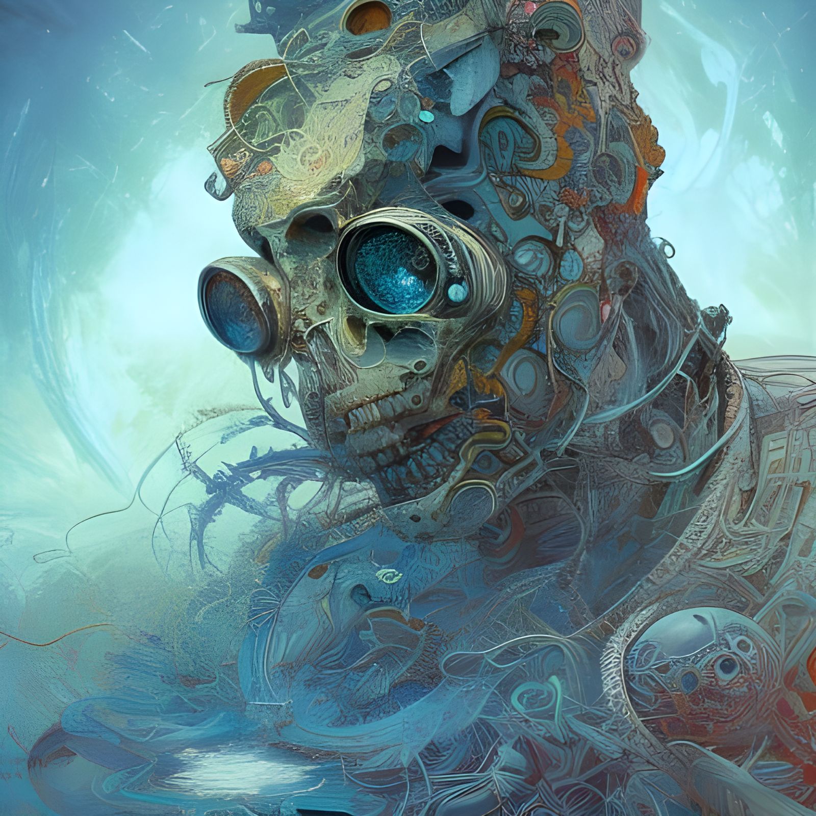 Surreal Skull Face in Visionary Art Style