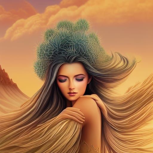 Wind Elemental Desert Princess Digital Artwork