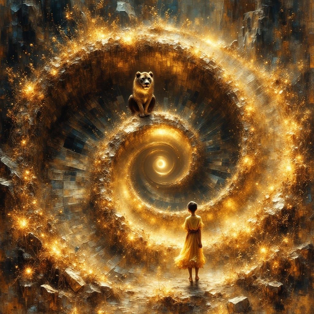 Lion Creates Spiral: An Ethereal Impasto Painting