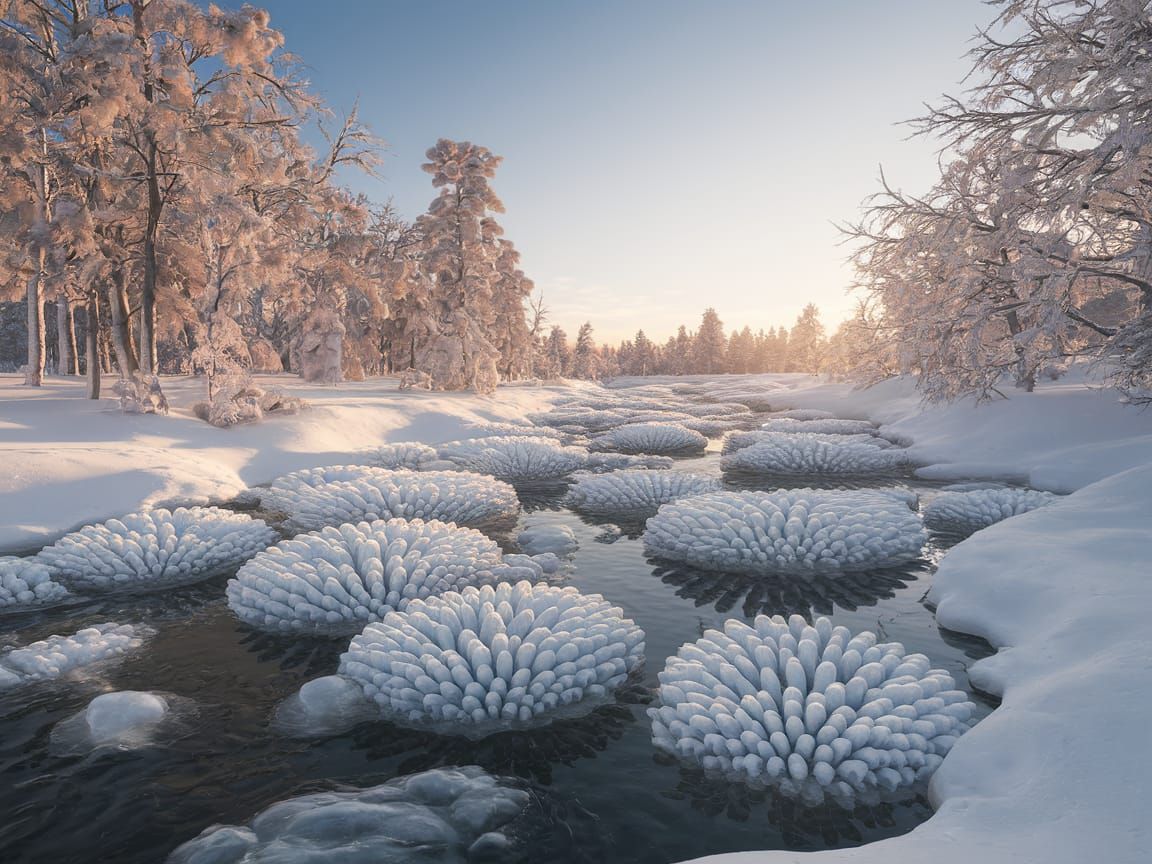 Serene Winter Landscape with Frozen River