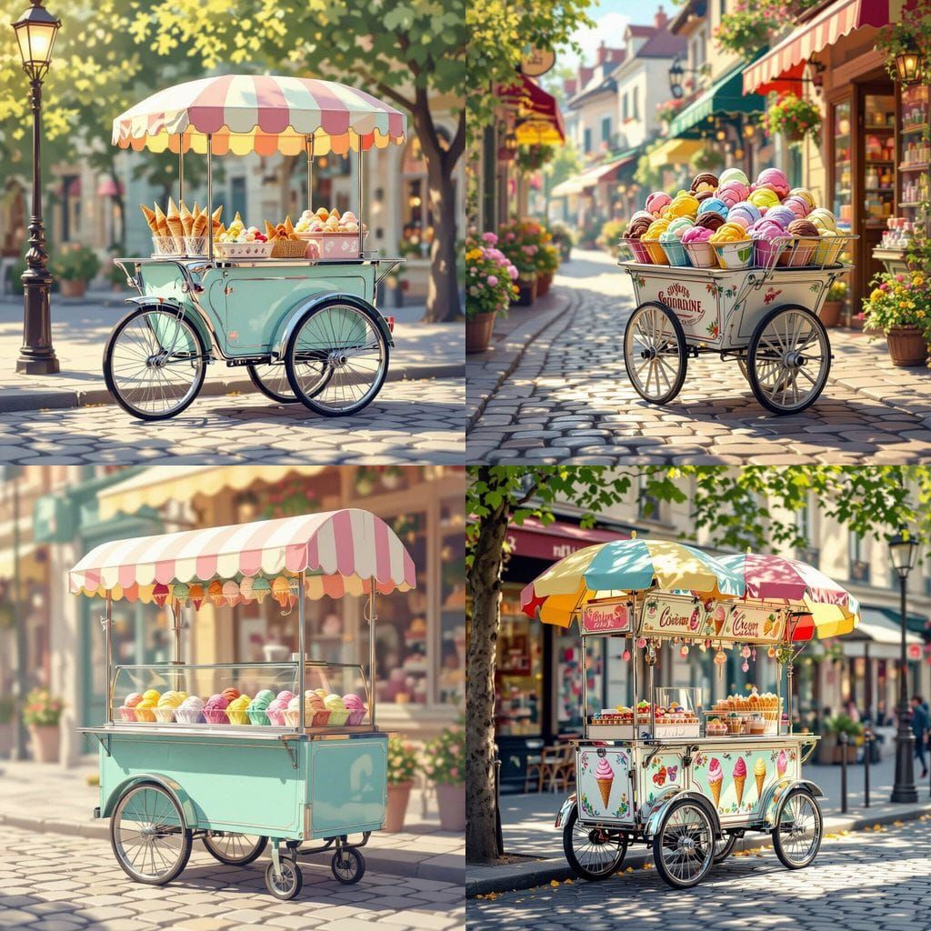 Vintage Ice Cream Cart Displaying Sweet Treats