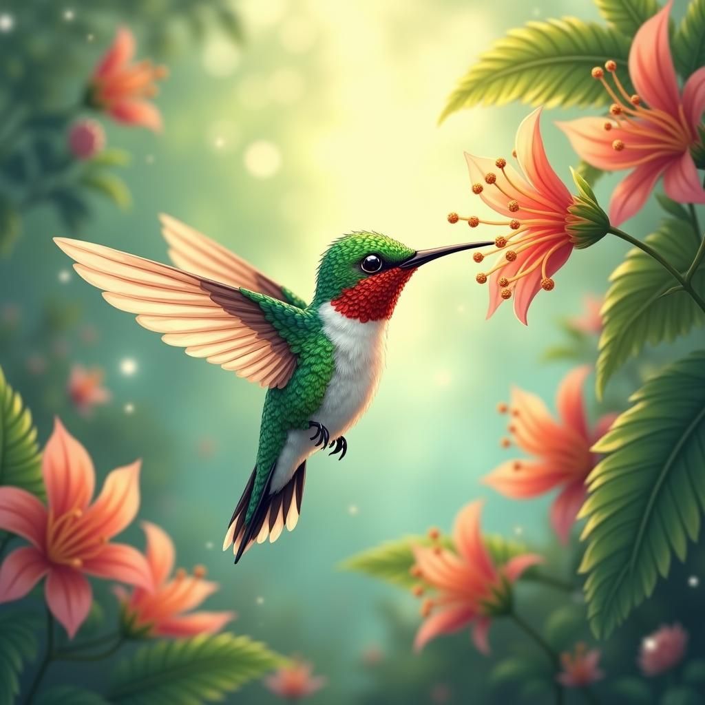 Hummingbird in Enchanted Forest: Chibi Cartoon Style