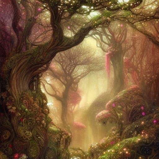 Intricate Fairy Treehouse in Hyperrealistic Rococo Style