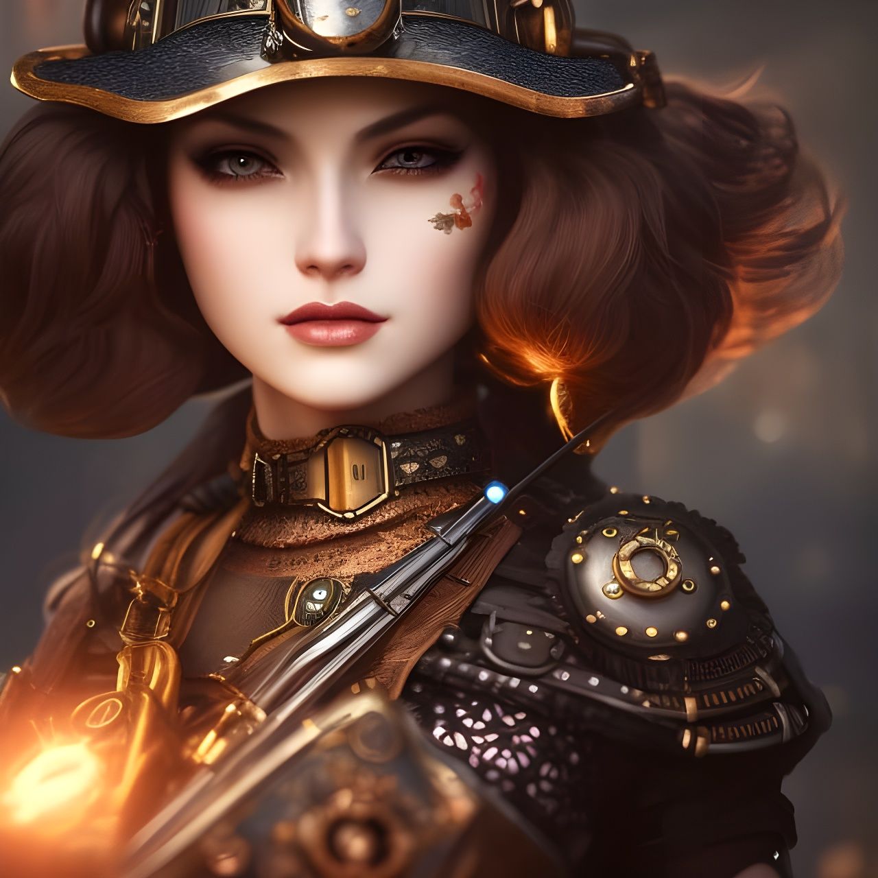 Beautiful Steampunk Girl in Ornate Armor