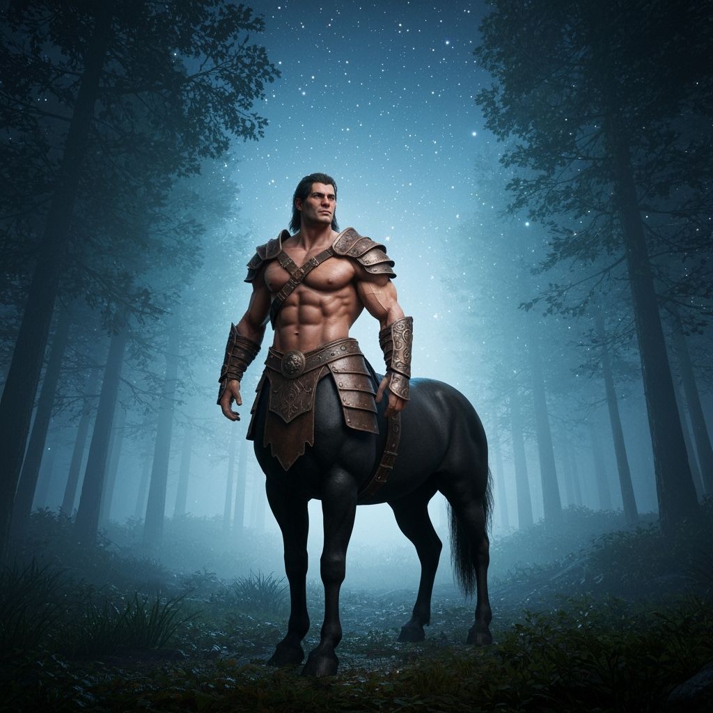 Stunning Centaur in Misty Forest, Game Cinematic Style