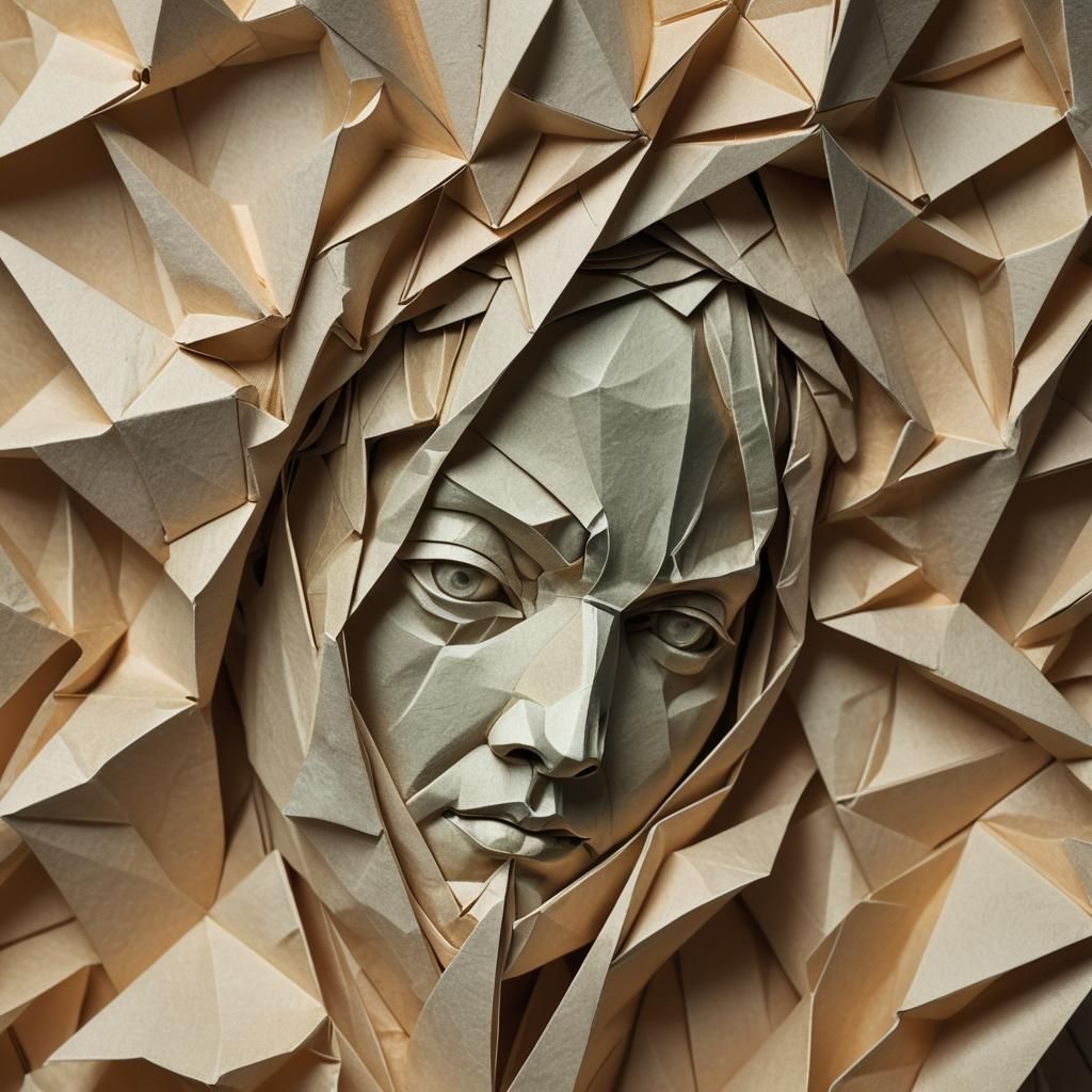 Surreal Origami Figure Inhales in Macro Detail