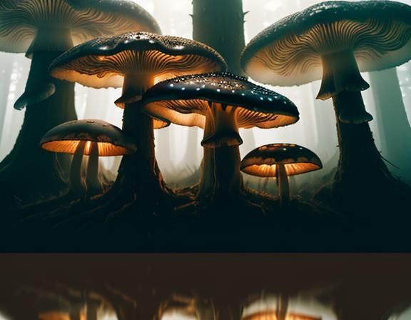 Misty Forest: Jellyfish and Toadstools in Digital Matte Pain...