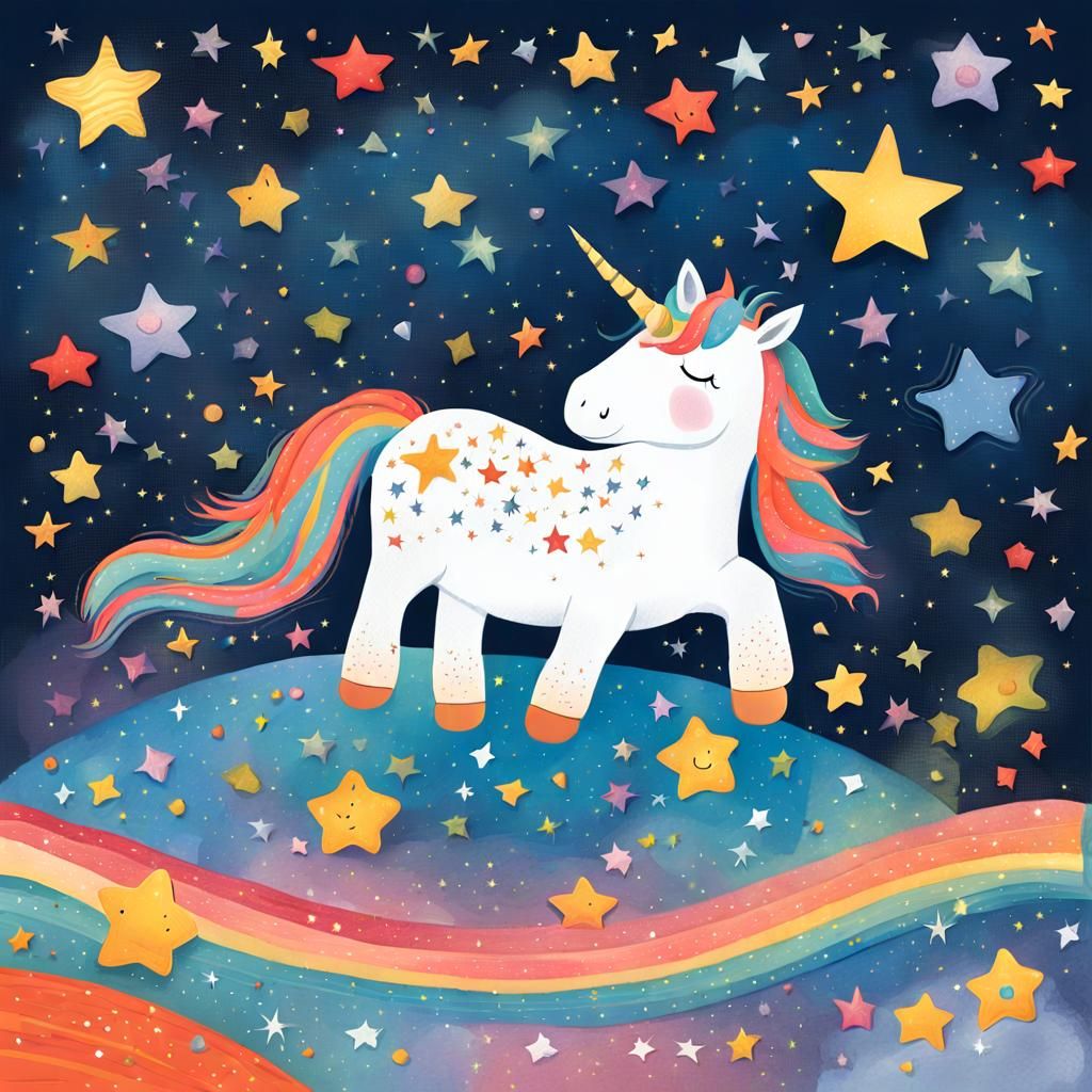 Baby Unicorn and Fallen Star Illustration