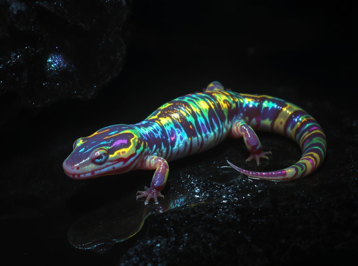 Psychedelic Salamander in Bioluminescent Habitat