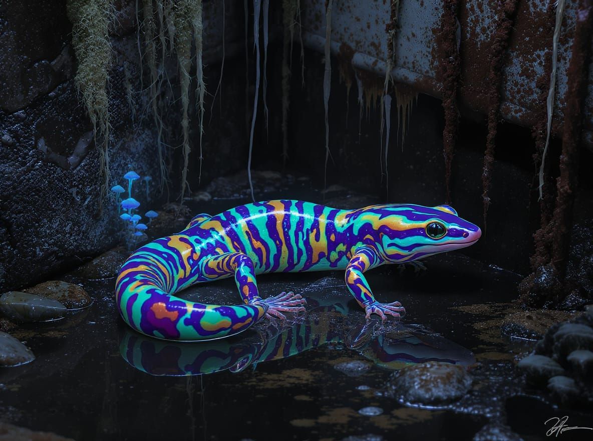 Iridescent Salamander in Psychedelic Rainbow Skin