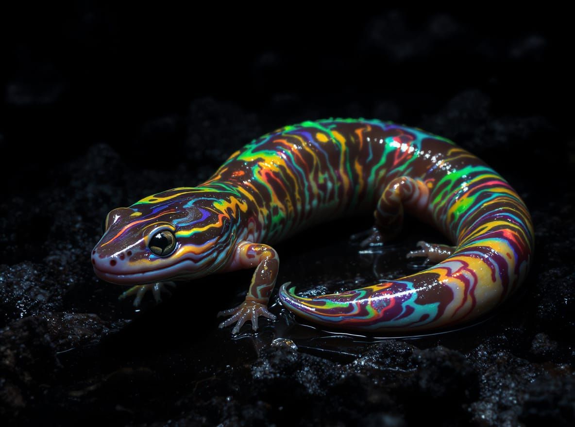 Psychedelic Salamander with Iridescent Skin