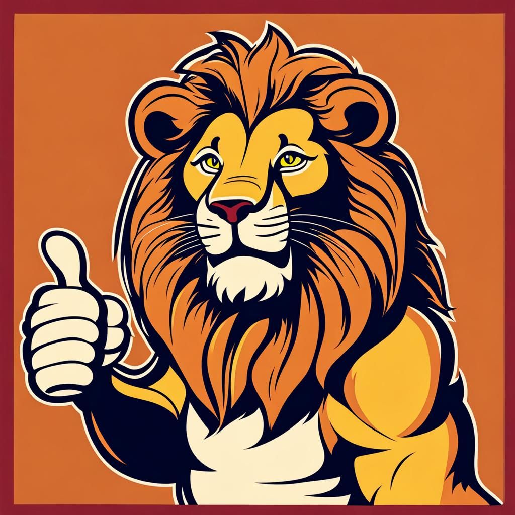 Lion Giving Thumbs Up in 90s Cartoon Style