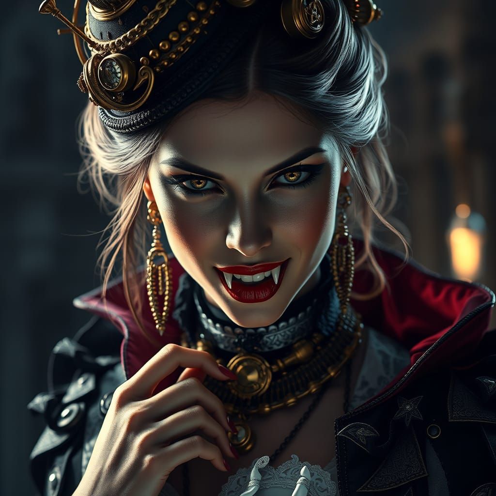 Steampunk Vampire Beauty in Dramatic Lighting