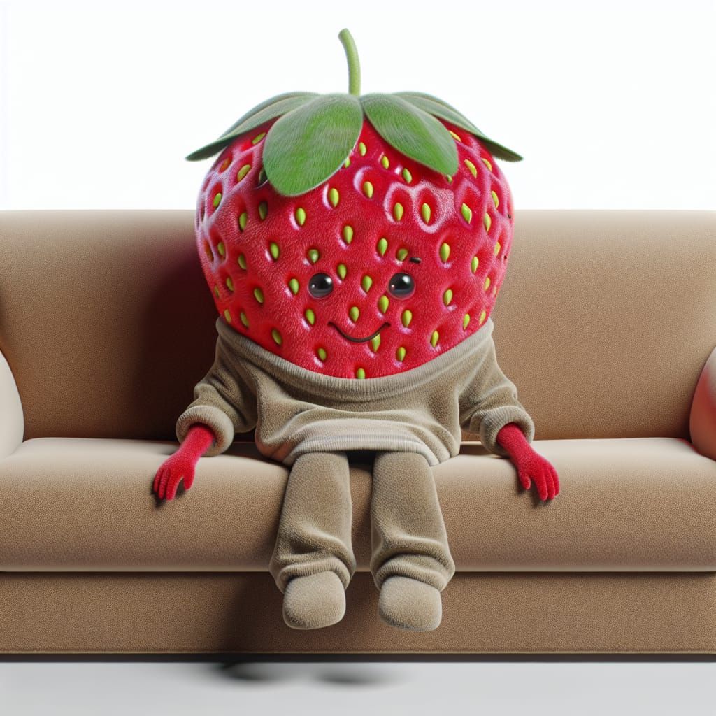 Adorable Strawberry Character Lounging on Plush Couch