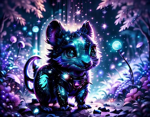 Adorable Mouse in Bioluminescent Alien World