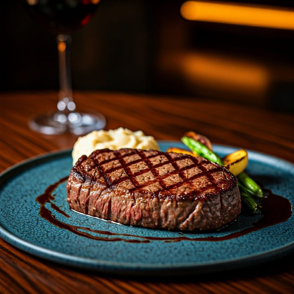 Luxurious Ribeye Steak Dinner in Futuristic Style