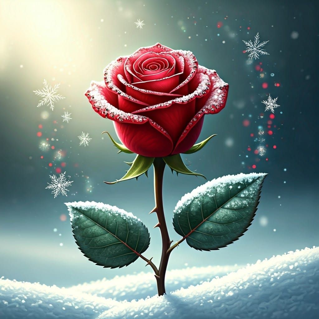 Gems and Glitter Rose in Winter Wonderland