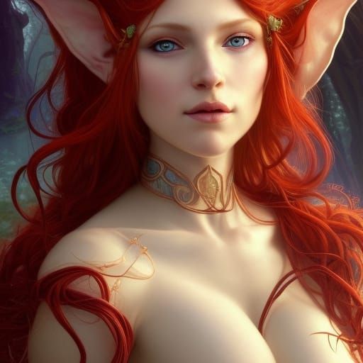 Beautiful Elf Girl Portrait in Art Nouveau Style