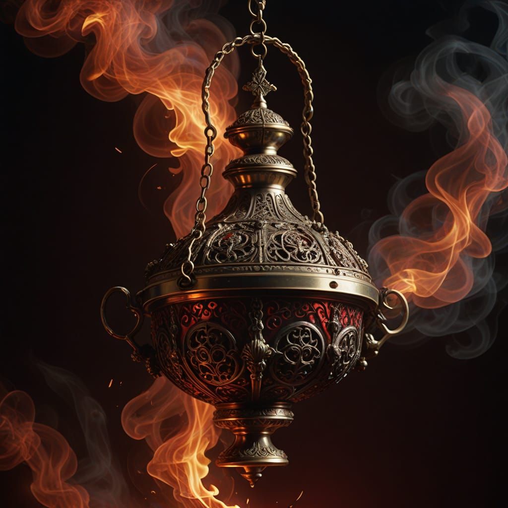 Brass Thurible Illuminated by Dramatic Red Light