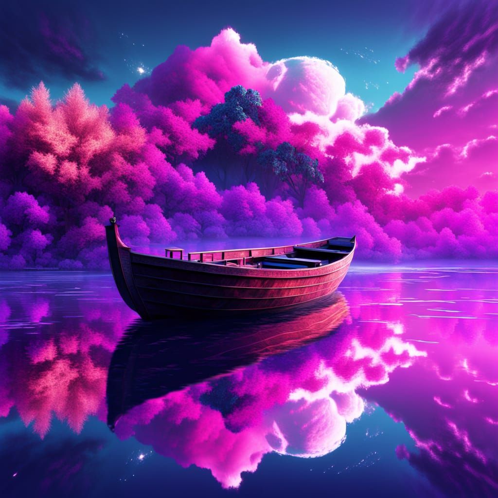 Solitary Boat on Nebula Lake Masterpiece