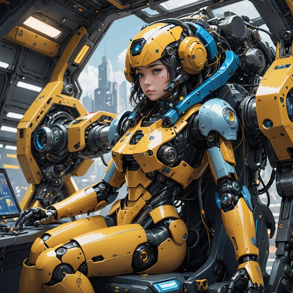Anime Girl Pilot in Cyberpunk Robot Suit