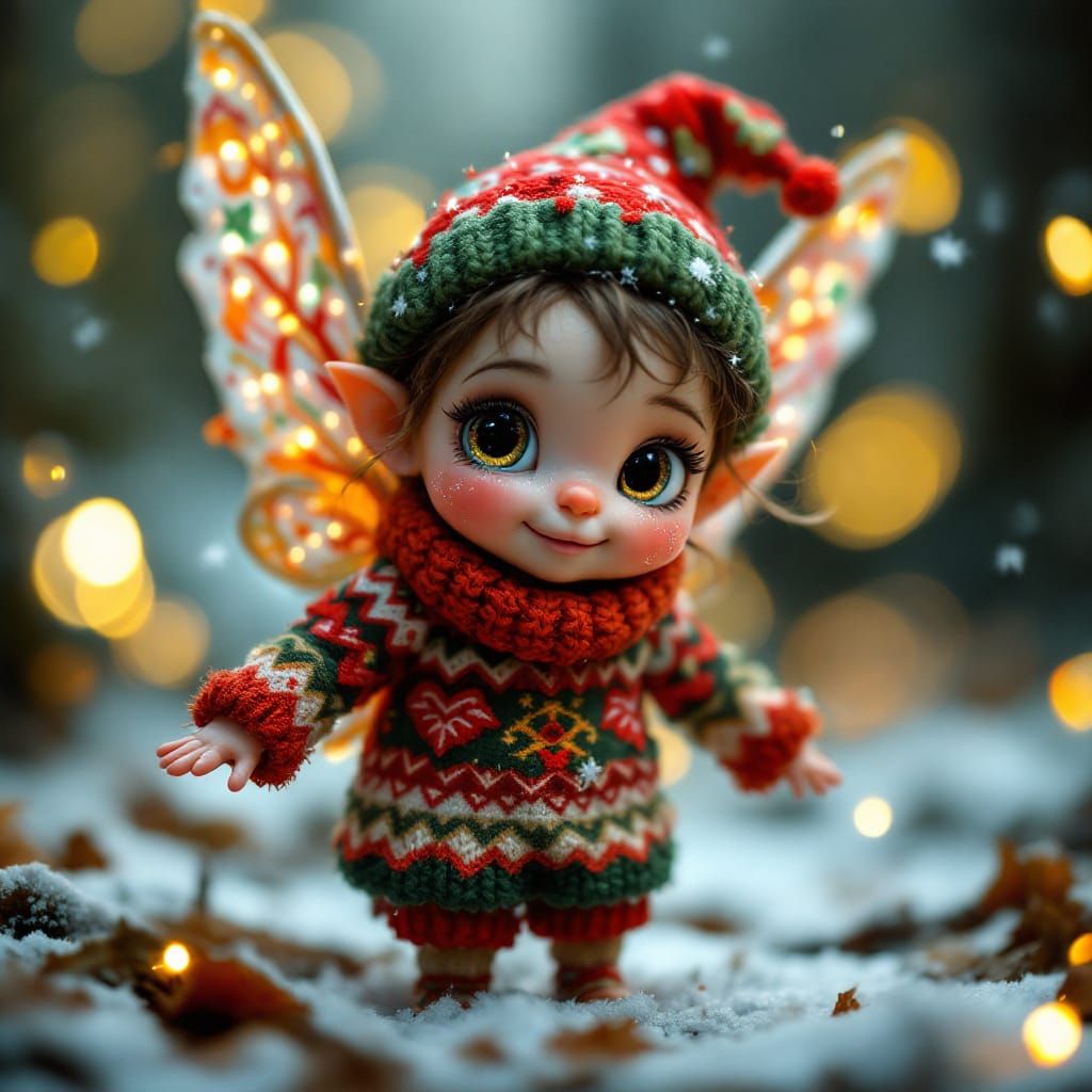 Tiny Fairy in Ugly Christmas Sweater Amidst Forest Magic