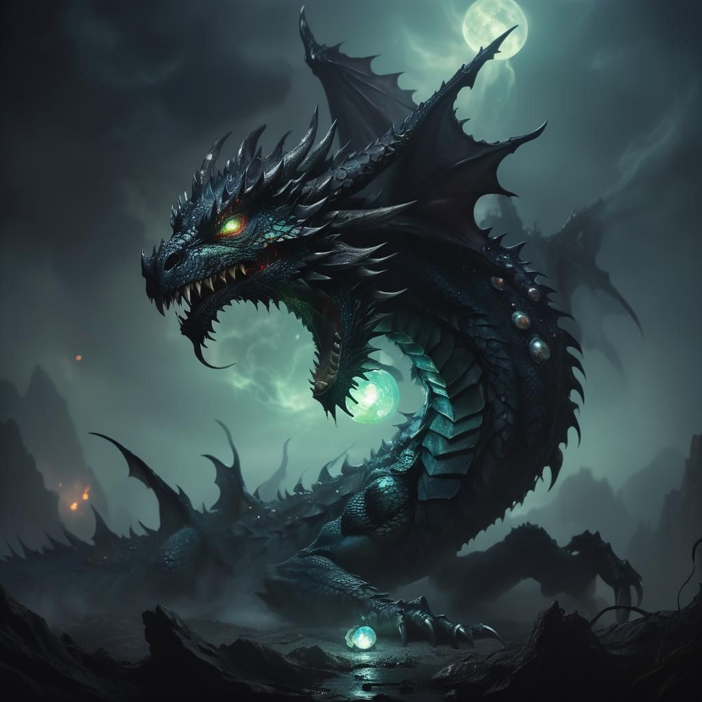 Corrupted Dragon Guardian of a Glowing Pearl